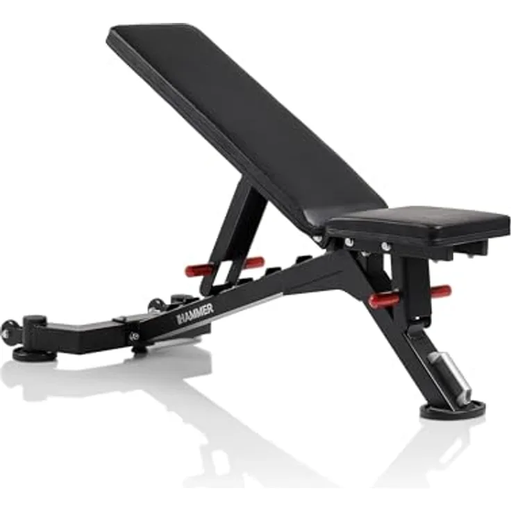 HAMMER Hantelbank Force 5.0, verstellbare Trainingsbank mit Decline-Funktion, klappbar, bis 250 kg Gewichtsbelastung, rissfeste Komfortpolster