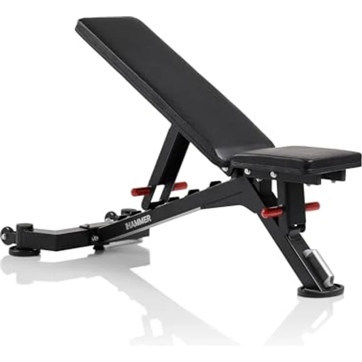 HAMMER Hantelbank Force 5.0, verstellbare Trainingsbank mit Decline-Funktion, klappbar, bis 250 kg Gewichtsbelastung, rissfeste Komfortpolster – Bild 1