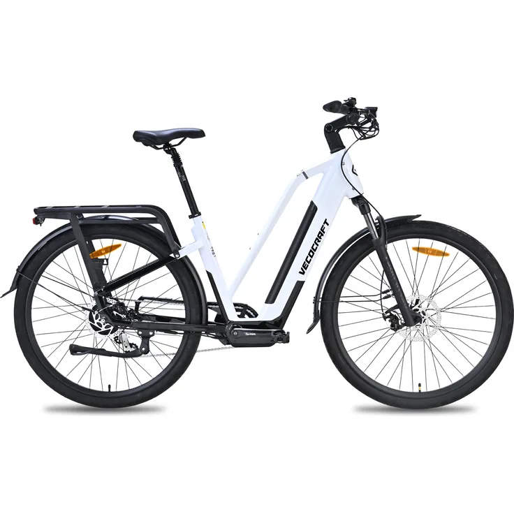 Vecocraft E-Trekking Bike GAEA, Elektrofahrrad mit 250W Heckmotor, 36V 13Ah Akku, hydraulischer Aluminiumgabel, weiß