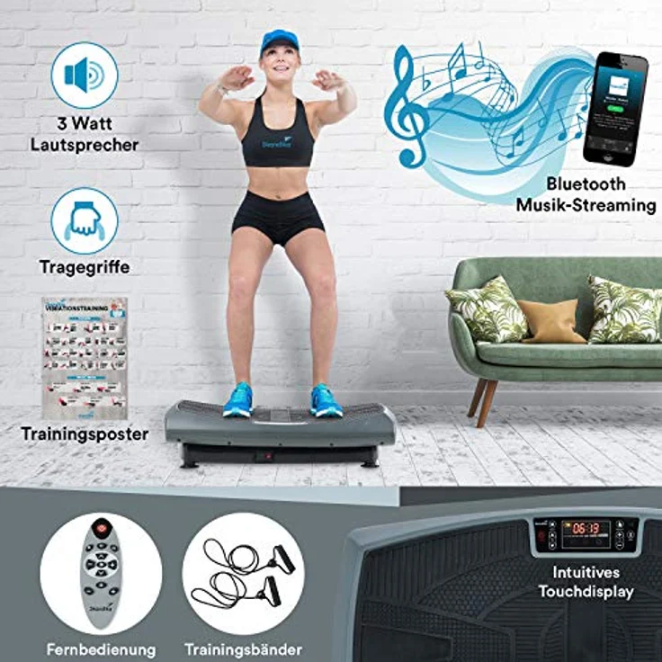Skandika 4D Vibrationsplatte V2000 Grau | 4D Vibration bis zu 35 Hz, Curved Technology, Bluetooth-Lautsprecher, Fernbedienung, 60 Stufen, 3 + 3 Programme, Oszillierende Vibration | Fettverbrennung – Bild 2