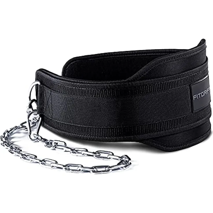 Fitgriff® Dip Gürtel mit Kette + 2 Karabiner, Dip Belt für Bodybuilding, Krafttraining, Gewichtheben - Gewichthebergürtel, Gewicht Gürtel (Schwarz, OneSize)