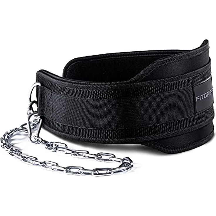 Fitgriff® Dip Gürtel mit Kette + 2 Karabiner, Dip Belt für Bodybuilding, Krafttraining, Gewichtheben - Gewichthebergürtel, Gewicht Gürtel (Schwarz, OneSize) – Bild 1