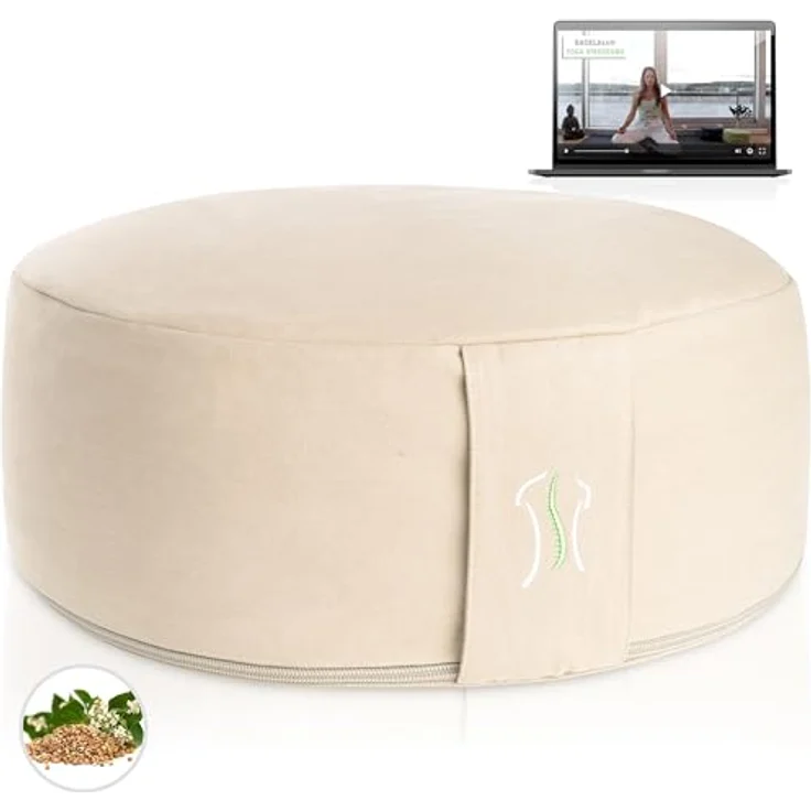 BACKLAxx® Yoga Kissen, Meditationskissen XL 35cm [30% mehr Sitzfläche], 15cm hoch mit Buchweizenfüllung, perfektes Meditation Zubehör, Yogakissen rund inkl. Videokurs - Pouf Sitzkissen Boden – Bild 1