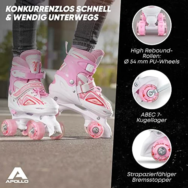 Apollo Rollschuhe LED Rollschuhe größenverstellbar Super Quads X-Pro, größenverstellbare Roller Skates für Mädchen und Jungen - Größen 31-42, LED Räder, verstellbar von Größe 31-42 – Bild 5