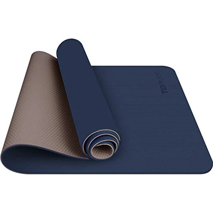 TOPLUS Yogamatte, gepolstert & rutschfest für Fitness und Pilates, dunkelblau-braun mit Tragegurt
