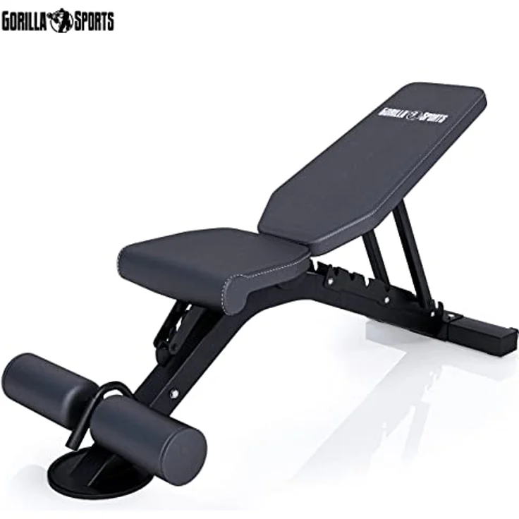 GORILLA SPORTS® Hantelbank - 8-Fach Rückenlehne und 3-Fach Sitz Verstellbar, 156x51x114cm, bis 400 kg Belastbar, Multifunktion, mit Beinhalterung - Schrägbank, Negativbank, Flachbank, Trainingsbank – Bild 3