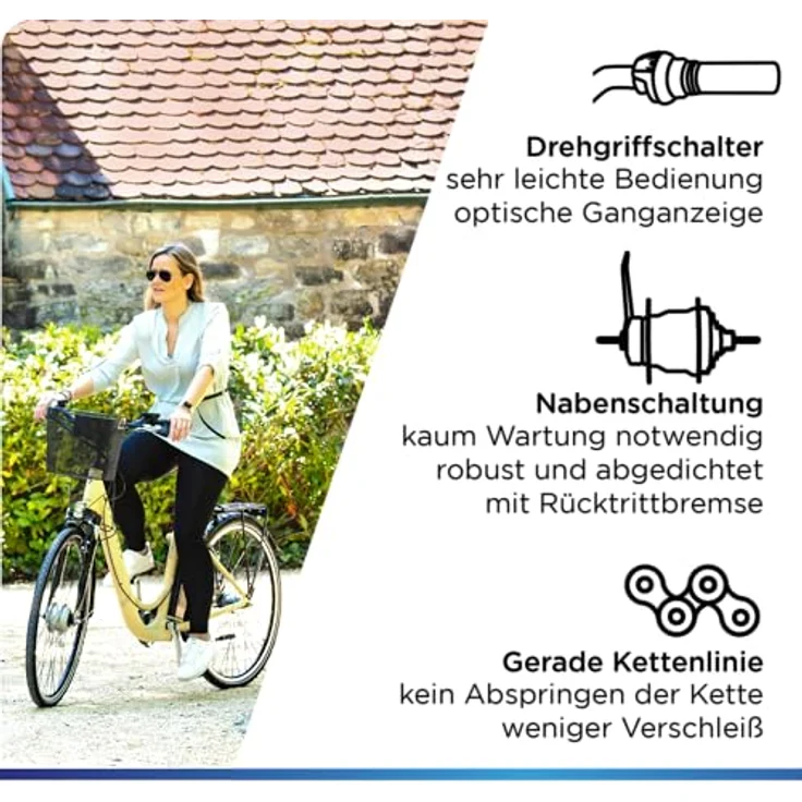 Zündapp Z517 E Bike Damenfahrrad, 28 Zoll, 155-190 cm, 7 Gang Nabenschaltung, Rücktrittbremse, Vorderradmotor, 374 Wh Akku, inklusive Beleuchtung und Frontkorb – Bild 6