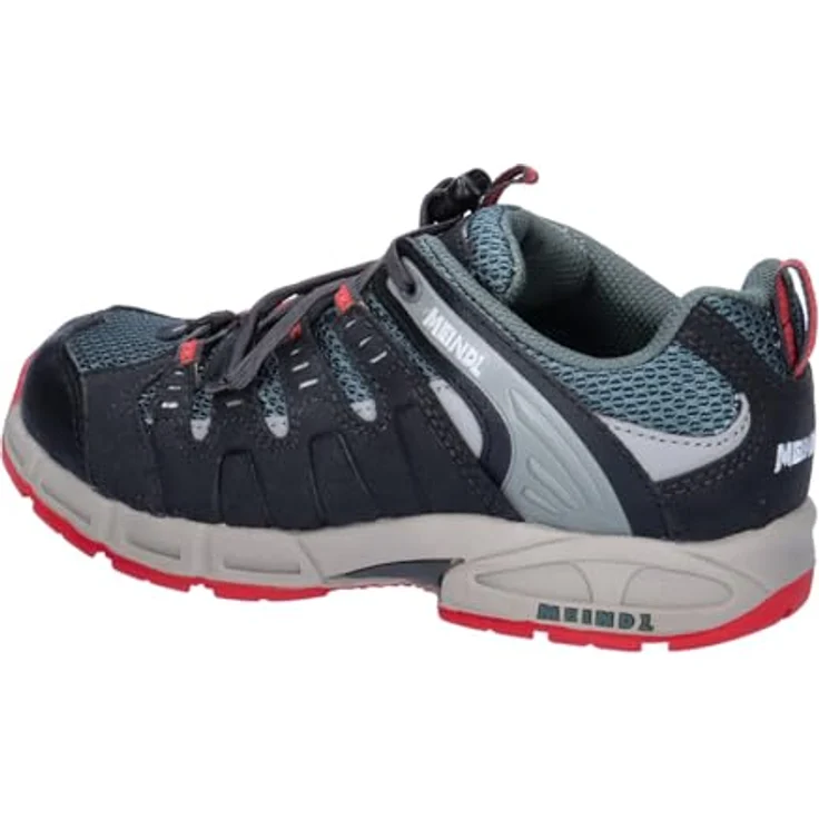 Meindl Outdoorschuh, Wanderschuh aus Velour und Mesh, Farbe asphalt | red – Bild 3