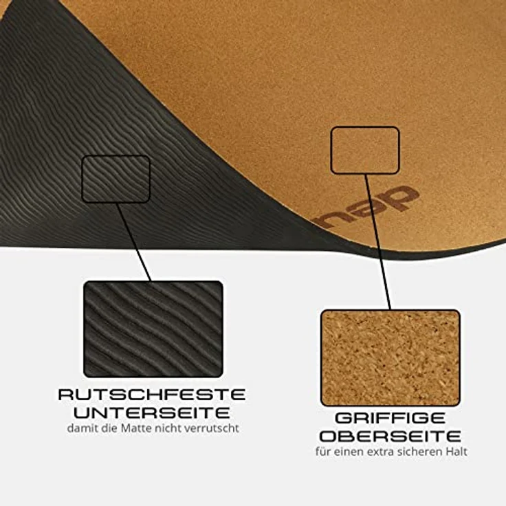 Deuser Matte Yogamatte Kork, beige - Nachhaltige Yogamatte mit innenliegendem Tragegurt, rutschfest und formstabil – Bild 3