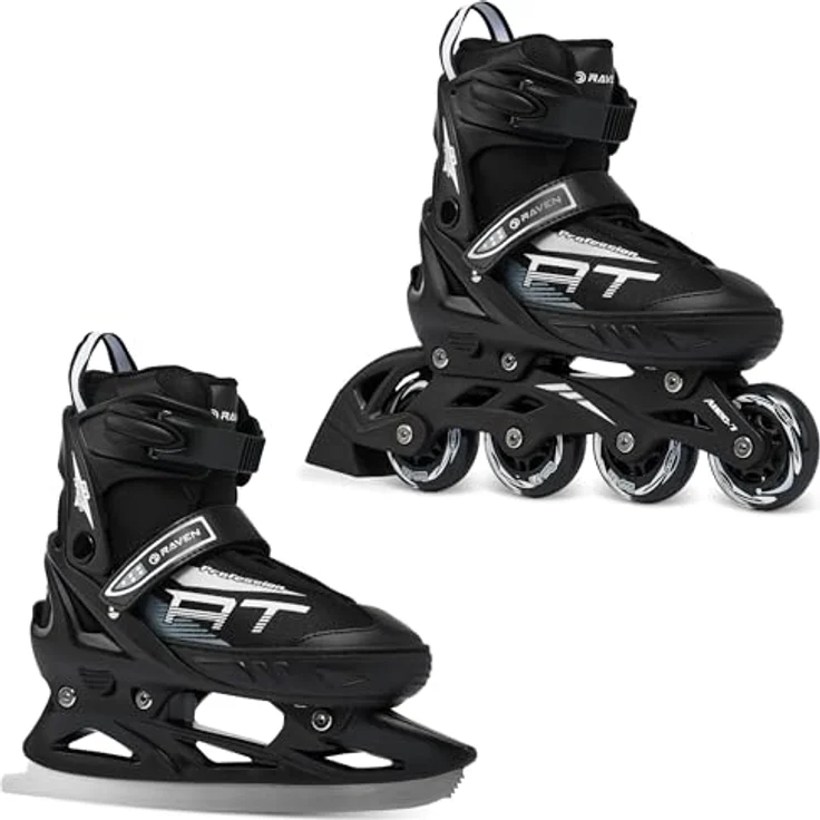 RAVEN Profession 2in1 Schlittschuhe Inlineskates, verstellbar für Kinder und Erwachsene, schwarz, Größen 38-42 (25cm-27,5cm), inkl. Kufenaufsatz – Bild 1