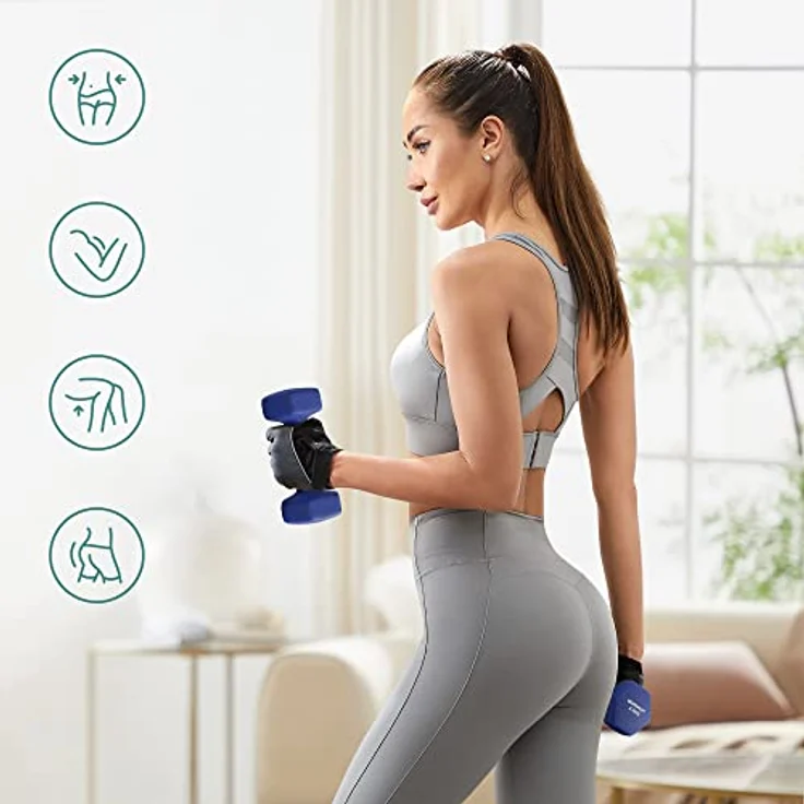 SONGMICS 2er-Set Hanteln, 2 x 2,5 kg rutschfeste Gymnastikhantel mit matter Beschichtung aus Neopren, Krafttraining, zu Hause, Fitnessstudio blau SYL65BU – Bild 4