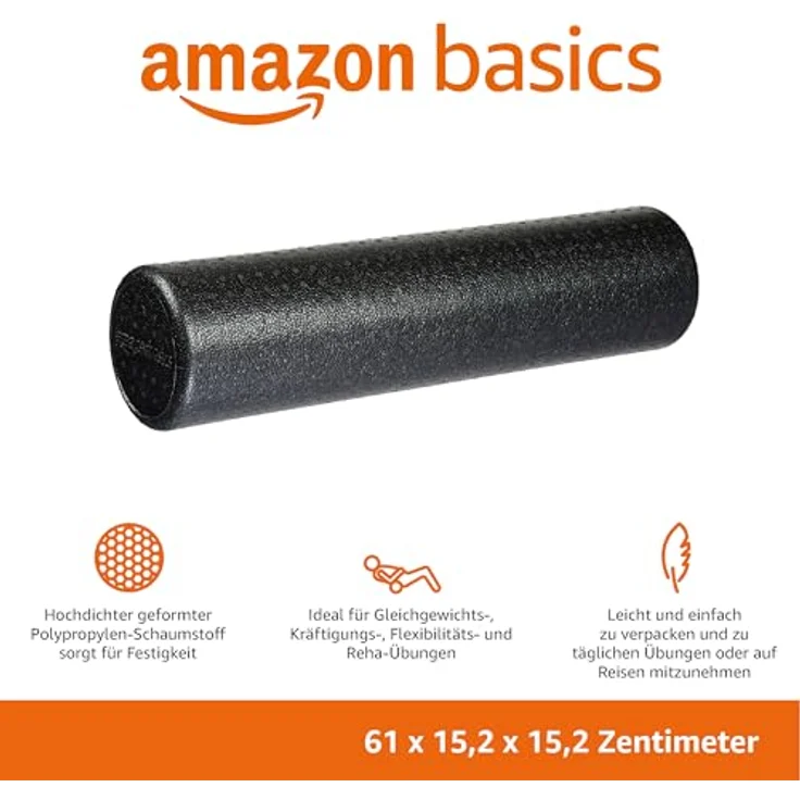 Amazon Basics Hochdichte Schaumstoffrolle, rund, 60 cm, Schwarz, ideal für Gleichgewichtstraining und Rehabilitation, leicht und langlebig – Bild 2