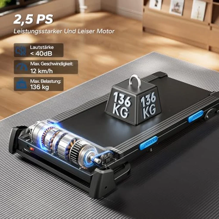 MERACH Klappbares Laufband für Zuhause, Laufband mit 6% Steigung, 2,5PS, Geschwindigkeitsbereich 0,8-12 km/h, LED-Display, Tablet-Halter, inkl. MERACH-APP – Bild 3