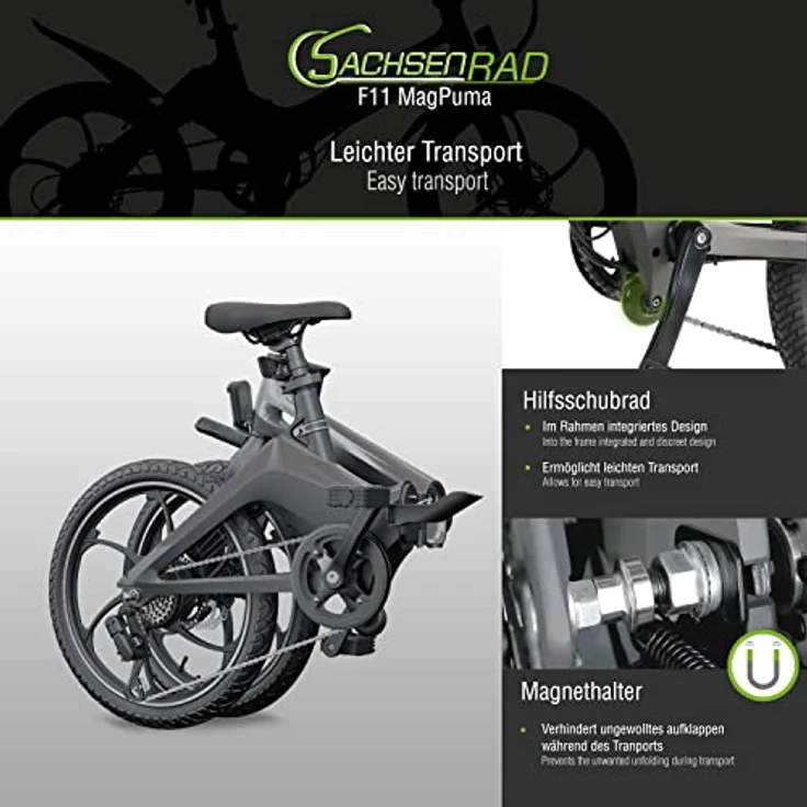 SachsenRAD E-Folding Race Bike F11 MagPuma in Schwarz mit Transporttasche | Magnesiumrahmen nur 19Kg Ultraleicht | Damen Herren Elektrofahrrad Ebike 20 Zoll klapprad Bike mit StVZO-Zulassung - Preisvergleich – Bild 5