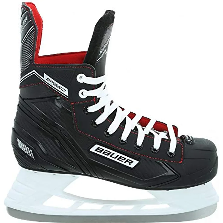Bauer SPEED SKATE SR EH, Hochwertiger Schlittschuh für Eishockey-Spieler, Schwarz/Weiß/Rot/Silber, Größe 45.5