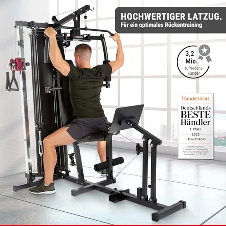 HAMMER Kraftstation Ferrum TX3, Trainingsstation mit Seilzugsystem, Beinpresse & Power-LAT.-Bar, Multistation für Beintraining, Bauch, Rücken & Co, 50 Übungsmöglichkeiten, 210 x 120 x 198 cm – Bild 2