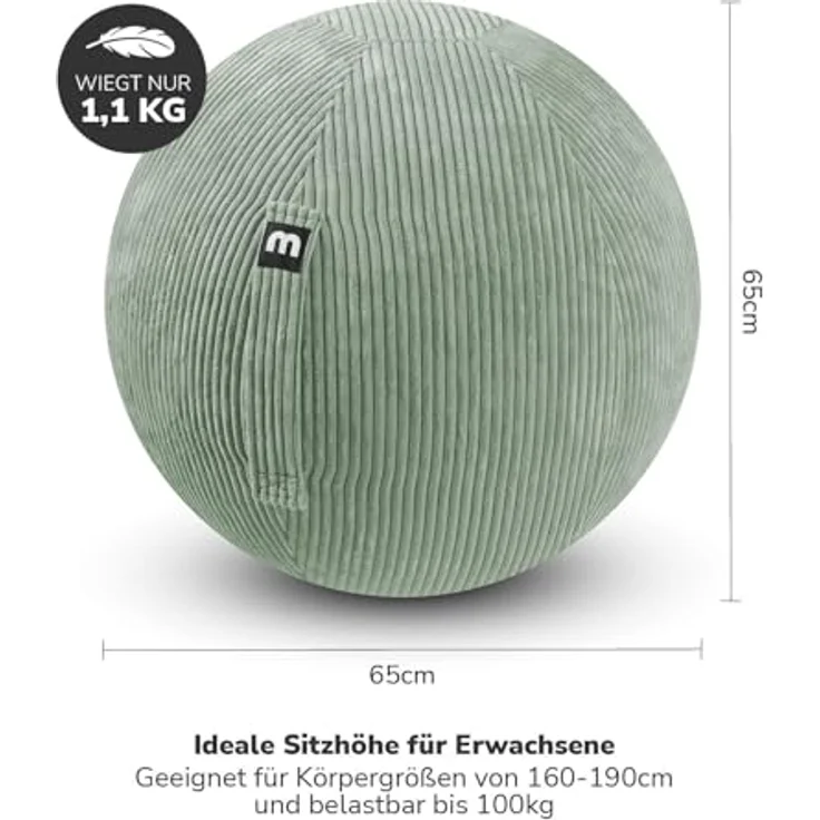 mokebo Stoff Sitzball Büro ergonomisch 'Der Sportliche', Pezziball mit Stoff- oder Cordbezug, 65cm Breite, klimaneutrale Bürostuhl Alternative, blau – Bild 4
