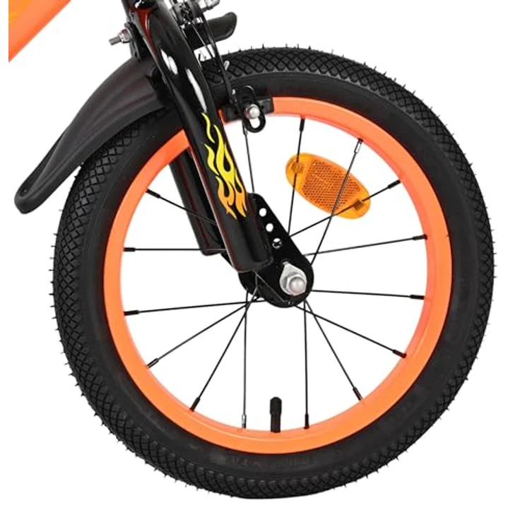 Volare Strike 14 Zoll Kinderfahrrad für Jungen – Schwarz-Orange, 2 Handbremsen, abnehmbare Stützräder, geschlossener Kettenschutz, Reflektoren vorne und hinten – Bild 4