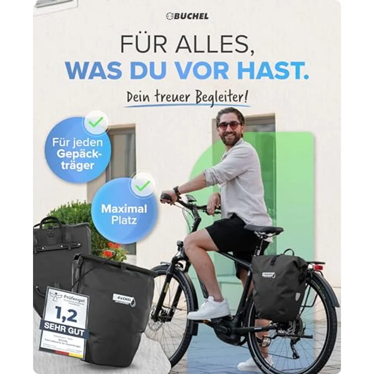 Büchel Fahrradtasche für Gepäckträger, 2er Set, 25.4 L, 100 Prozent Wasserdicht, mit Tragegriff und Schultergurt, ideale Fahrradtaschen für hinten – Bild 2
