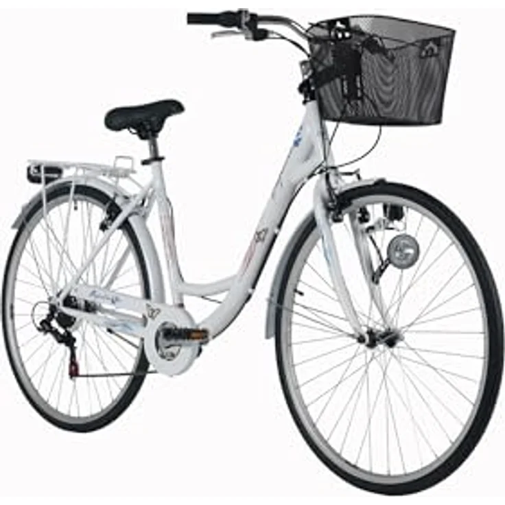 DaCapo Citybike Papilio 28'', 6-Gang-Schaltung, weiß mit Schmetterlingsmotiven, Korb, RH 48 cm – Bild 1