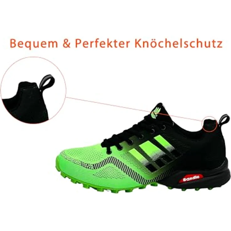 Avior Home Nowalnd Herren Damen Sneaker Laufschuhe, atmungsaktiv und rutschfest, Schwarz/Apfelgrün, Größe 41 – Bild 5