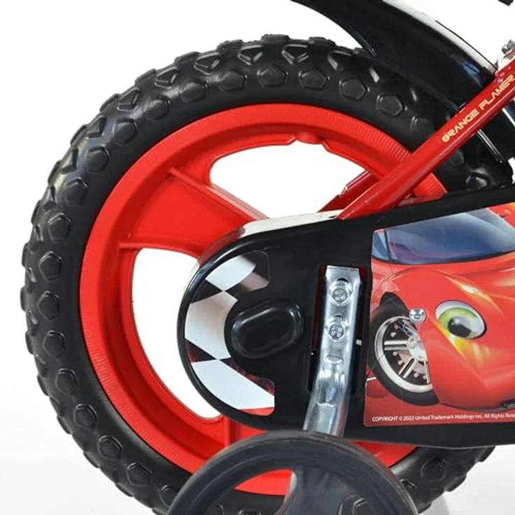 Dino Kinderfahrrad Cars Buddy 12 Zoll, 1 Gang, mit Stützrädern, Trinkflasche und Frontschild, rot – Bild 3