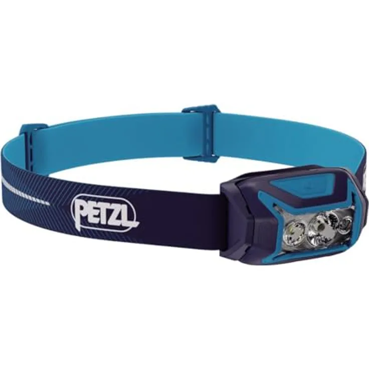 PETZL ACTIK CORE LAMP, aufladbare Stirnlampe mit 625 Lumen, blau, drei Weißlicht-Stufen, mit Rotlicht