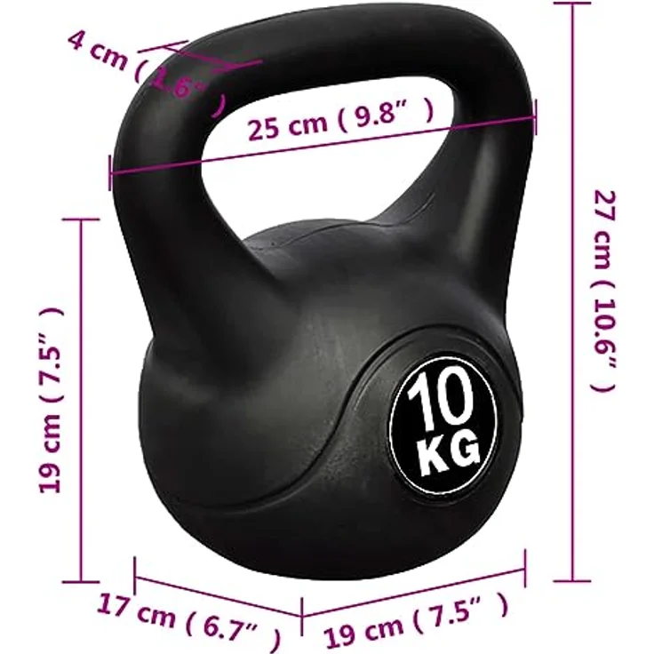 vidaXL Kettlebell Kugelhantel 10KG für Gewichttraining, Beton mit Kunststoffummantelung – Bild 4