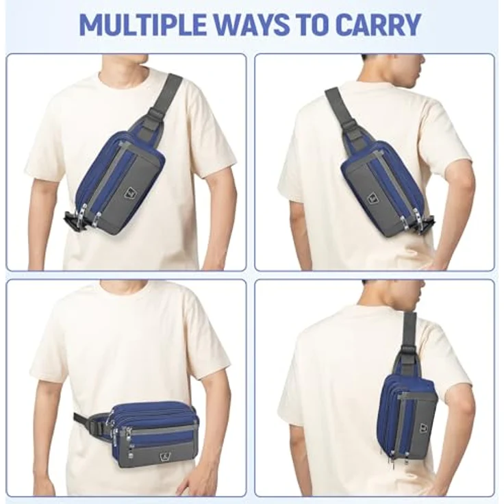 Xoolkly Bauchtasche für Herren und Damen, Gürteltasche mit 7 Reißverschlusstaschen, verstellbarer Hüftgurt, blau – Bild 5