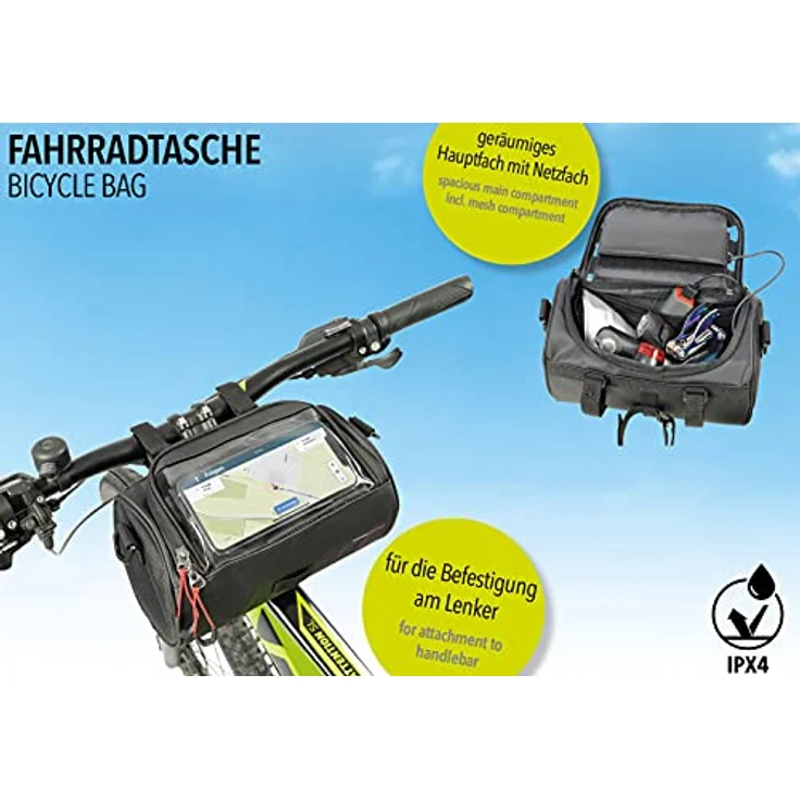 Troika Velotasche, Lenkertasche mit 4 l Volumen, IPX4 Spritzwasserschutz, Touchscreen-Sichtfenster, Schwarz – Bild 3