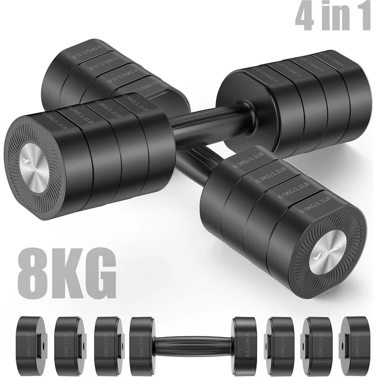 Merach Verstellbare 4-in-1 Kurzhanteln 2er Set (1–4 kg) – Fitness Dumbbells für Zuhause mit Sicherheitsverriegelung, schwarz