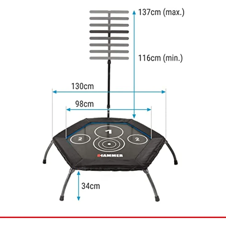 Hammer 66426 Fitness-Trampolin Cross Jump, 98 cm Sprungfläche, leistungsstark bis 130 kg Benutzergewicht – Bild 3