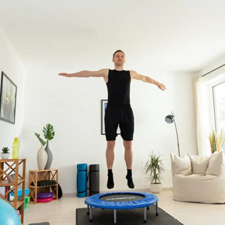Relaxdays Trampolin faltbar, Indoor, Fitness H x B x T: 22 x 95 x 95 cm, Maximalbelastung 100 kg, blau-schwarz – Bild 2