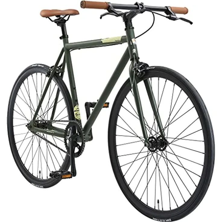 BIKESTAR Singlespeed 700C 28 Zoll City Stadt Fahrrad Fixie | Retro Vintage Herren Damen Rad | Grün & Beige