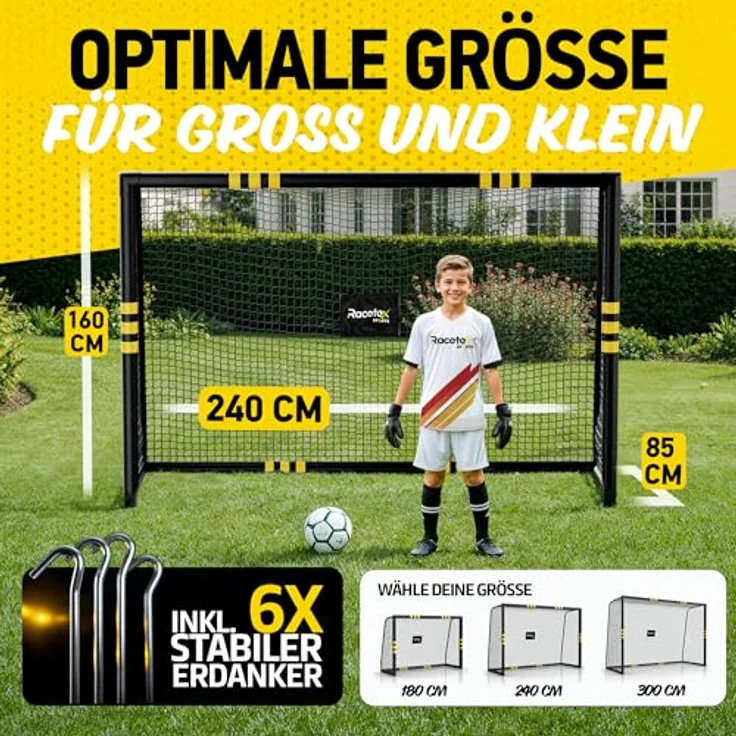 Racetex Fussballtor für Garten, 240cm x 160cm, mit Anti-Rost Beschichtung und rundum Polsterung, inkl. Erdanker für optimalen Halt – Bild 3