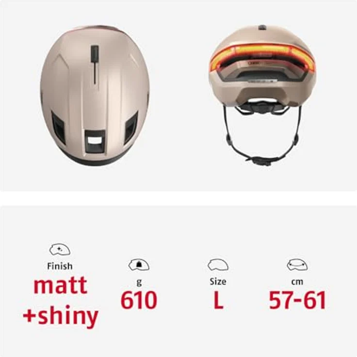 ABUS HYP-E Fahrradhelm mit Frontlicht, Rücklicht und Blinklicht - geeignet für E-Bikes und S-Pedelecs - Größe L, Beige – Bild 5