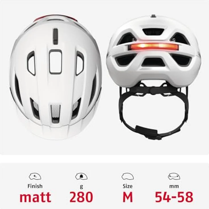 ABUS Urban-I 4.0 ACE, Fahrradhelm mit aufladbarem Rücklicht, 4 Leuchtmodi, Zopf-Öffnung, magnetischem Verschluss, Größe M, weiß – Bild 3