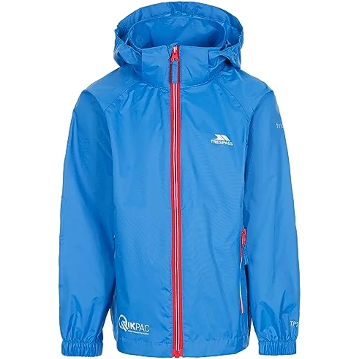 Trespass Qikpac X, Kinder Regenjacke, wasser- und winddicht, Blau, 7-8 Jahre