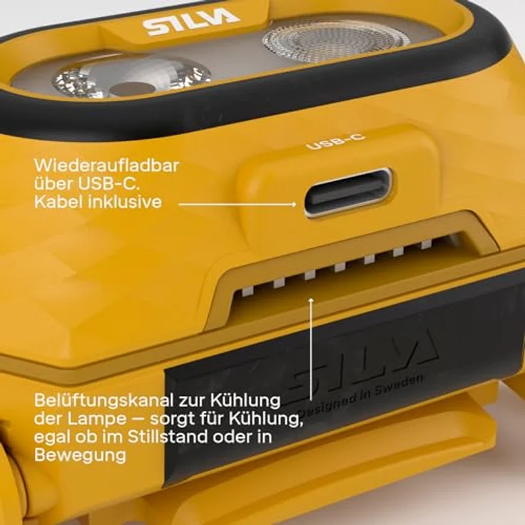 Silva Explore 5, Stirnlampe LED Wiederaufladbar mit 700 Lumen, 4 Helligkeitsstufen, Weiß, Orange & Rotlicht, IP68 wasserdicht, Batterieanzeige, inklusive Helmhalterung und USB-C-Kabel – Bild 3