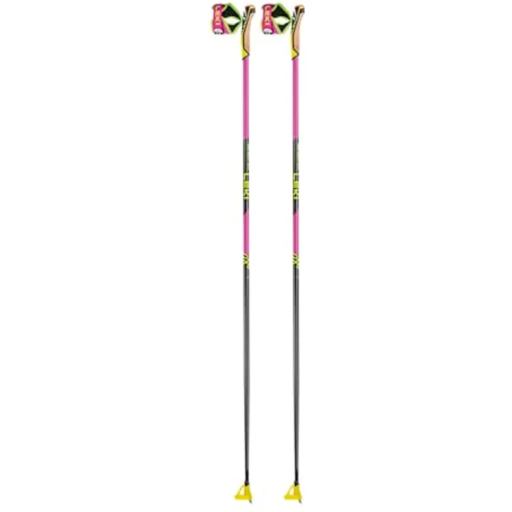 LEKI Uni Skistöcke, Carbon Langlaufstöcke in Neon Pink-Neon Yellow-Black, 140 cm – Bild 1