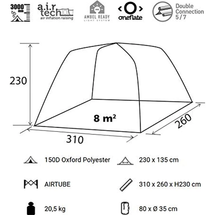 Brunner Trouper 2.0, Vorzelt für 1 Person, 20.50 kg, mit Moskitonetz und Panoramafenstern, freistehende Konstruktion – Bild 2
