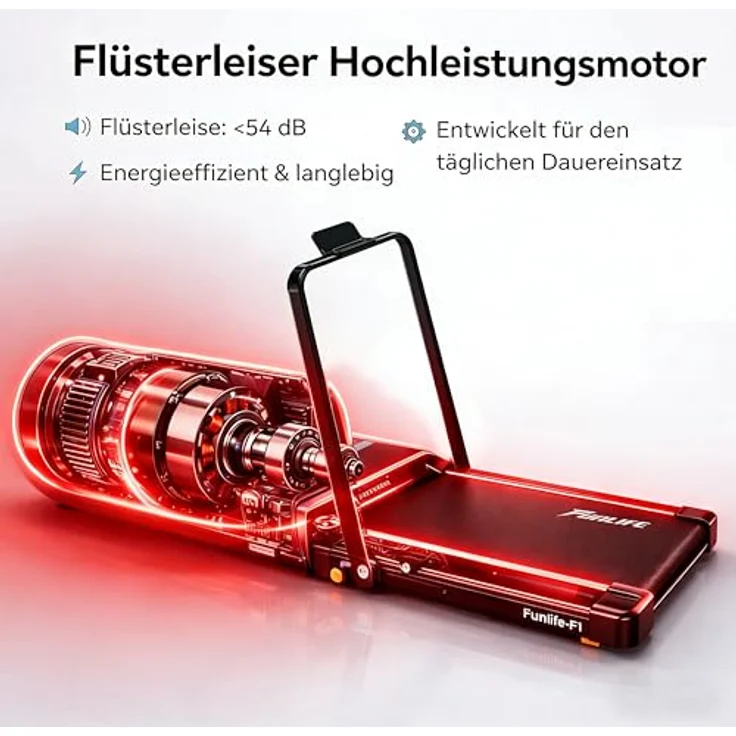 FunLife F1 Laufband klappbar, 3-in-1 Walking Pad mit Haltegriff, leise & kompakt, rot – Bild 2