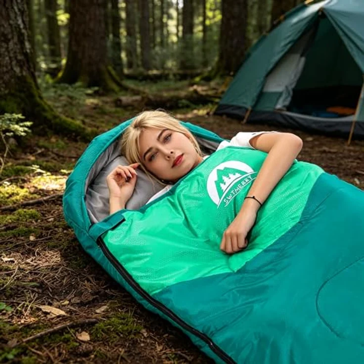 SWTMERRY Schlafsack für 3-4 Jahreszeiten, wasserdicht, leicht, für Jugendliche und Erwachsene, ideal für Wandern und Campen, Komfort-Temperatur 10-20 °C – Bild 4