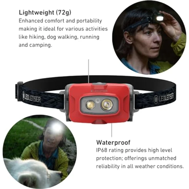 Ledlenser HF4R Core, wiederaufladbare Stirnlampe mit 500 lm Lichtleistung, rotes Frontlicht und wasserfestem Design, rot – Bild 3