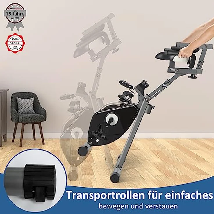 Ultrasport Senioren Liegeheimtrainer , Liege-Heimtrainer mit niedriger Einstiegshöhe, acht Schwierigkeitsstufen, Trainingscomputer, bequeme Polsterung – Bild 4