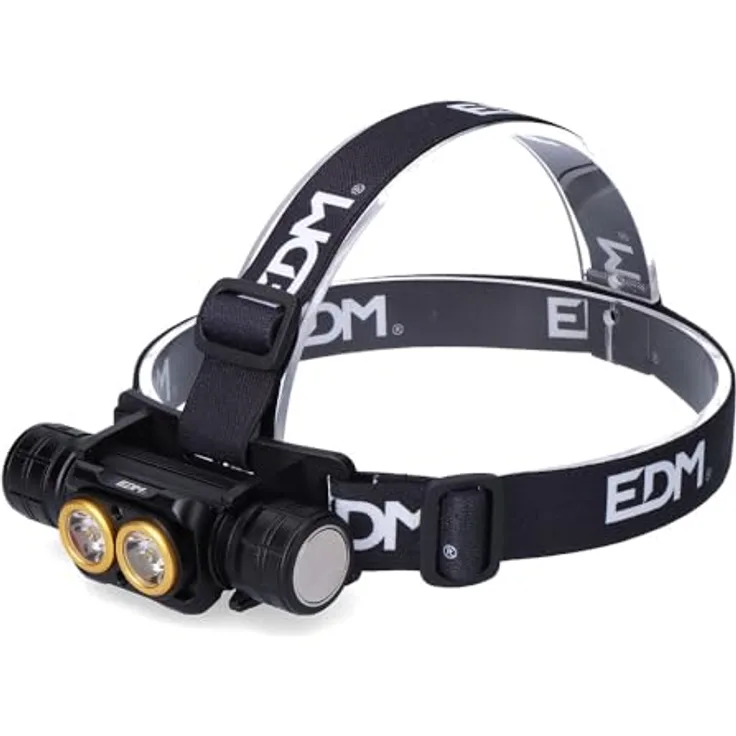EDM Stirnlampe 3000 lm, 4 Modi, IP44, 2600mAh Lithium-Batterie, USB Typ-C, mit Stirnband und Magnet