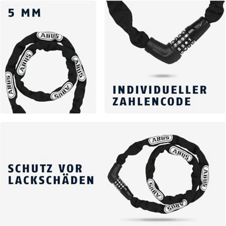 Abus Kettenschloss, 110 cm mit robusten Zweikomponenten-Rollen und langlebigen Nummernrollen – Bild 5