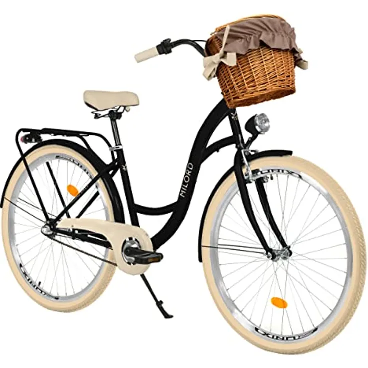 Milordbikes City-Fahrrad, Schwarz und Creme, 46 cm, leicht rollende 700C Reifen, Metallrahmen, Freizeit und Sport