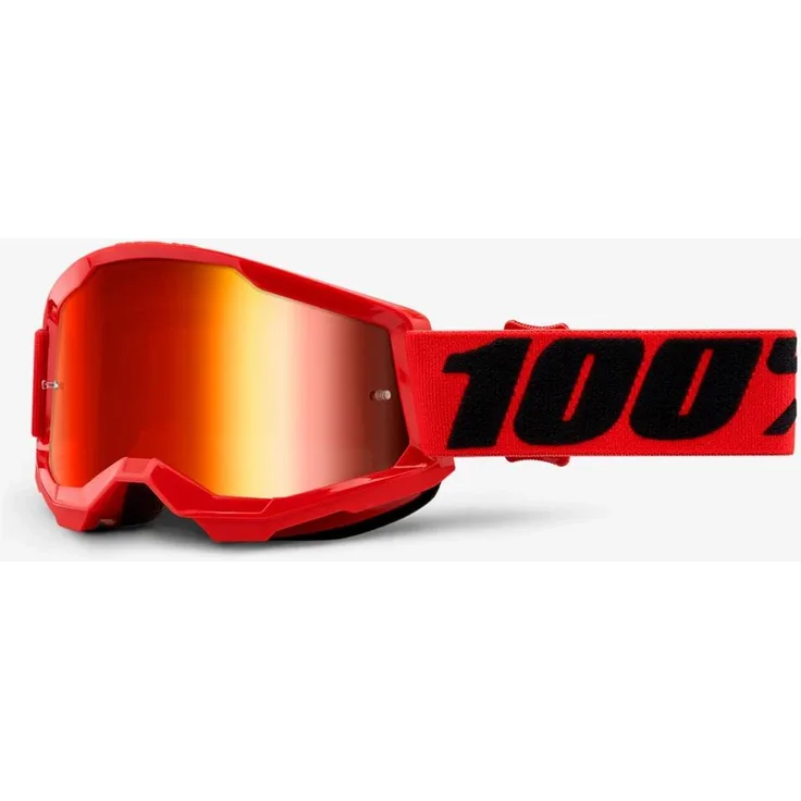 100%, Strata 2, Unisex-Skibrille für Kinder mit verspiegelten Gläsern und Antifog-Beschichtung, rot