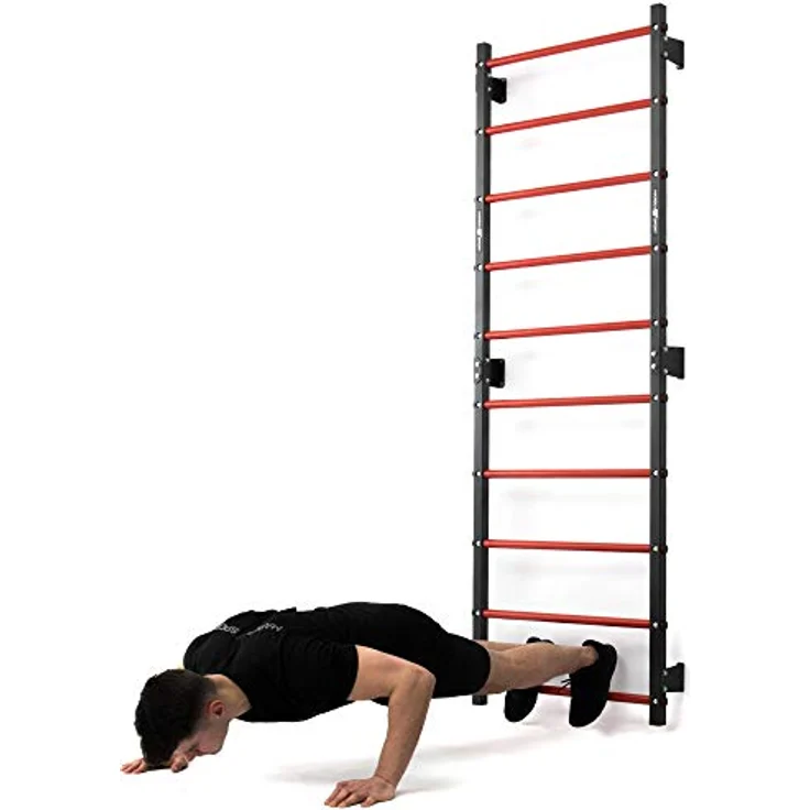 Marbo Sport Set MHU1 | Sprossenwand zur Wandmontage 230 x 81 cm MH-U204 + Multifunctional wallmounted dip-Station with Pull-up bar (2in1) MH-U205 | Made in EU, grau – Bild 4